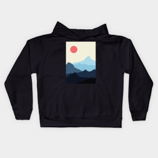 Minimalist Blue and Orange Mountainous Sunset Landscape Kids Hoodie